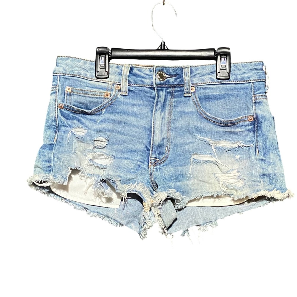 American Eagle Hi-Rise Festival Distressed Denim Shorts Light Wash Women Size 6